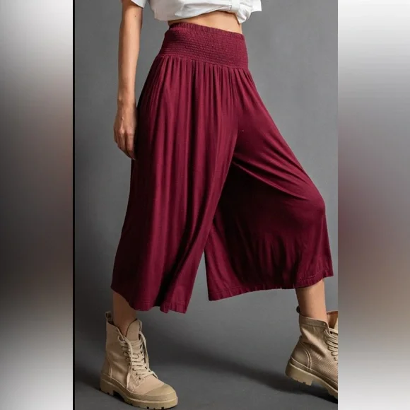 Easel Burgundy Wide Leg Pants - Picture 2 of 4